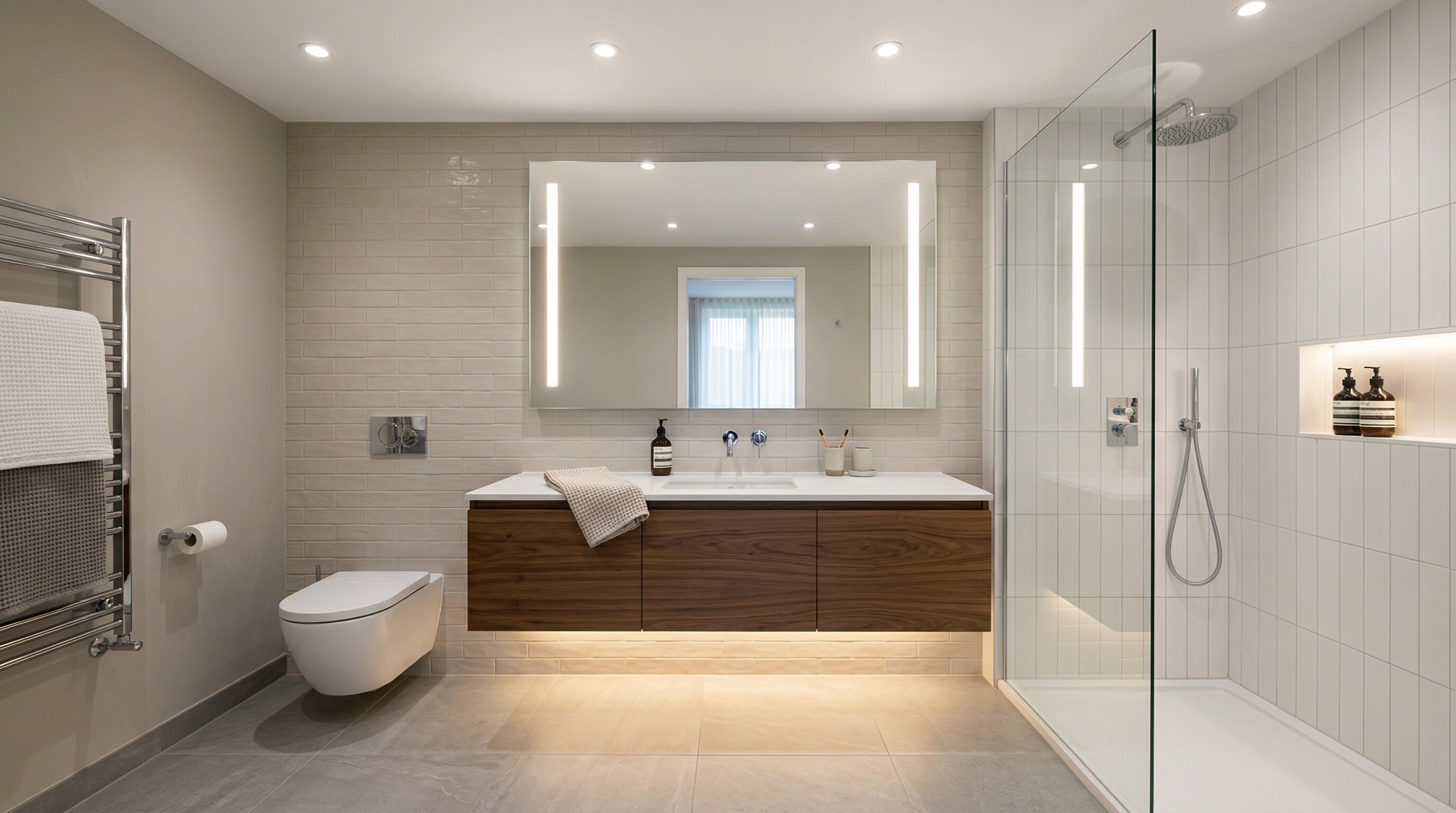 Modern bathroom with layered lights