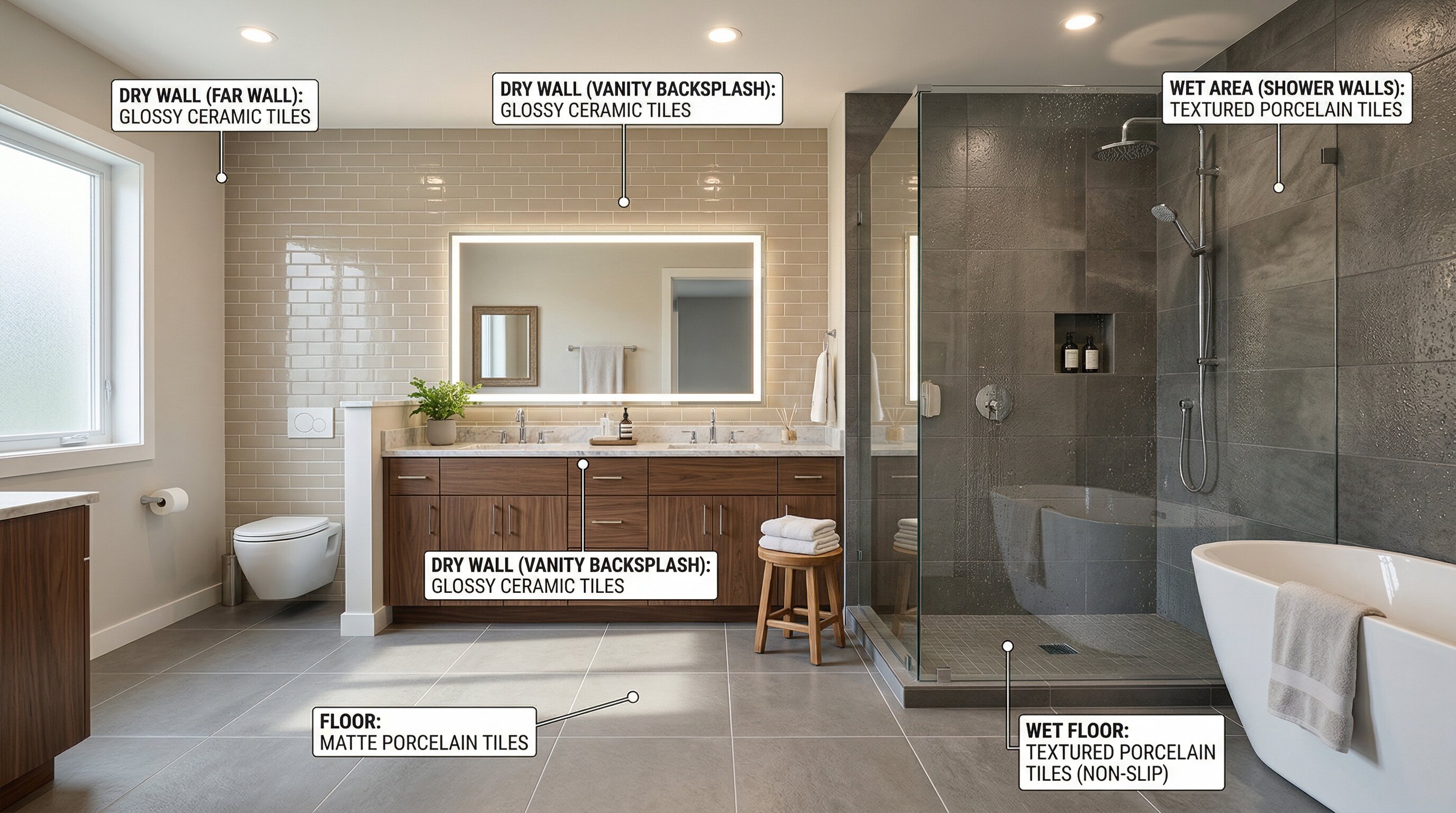 Visual Comparison of Procelain Vs Ceramic Tile