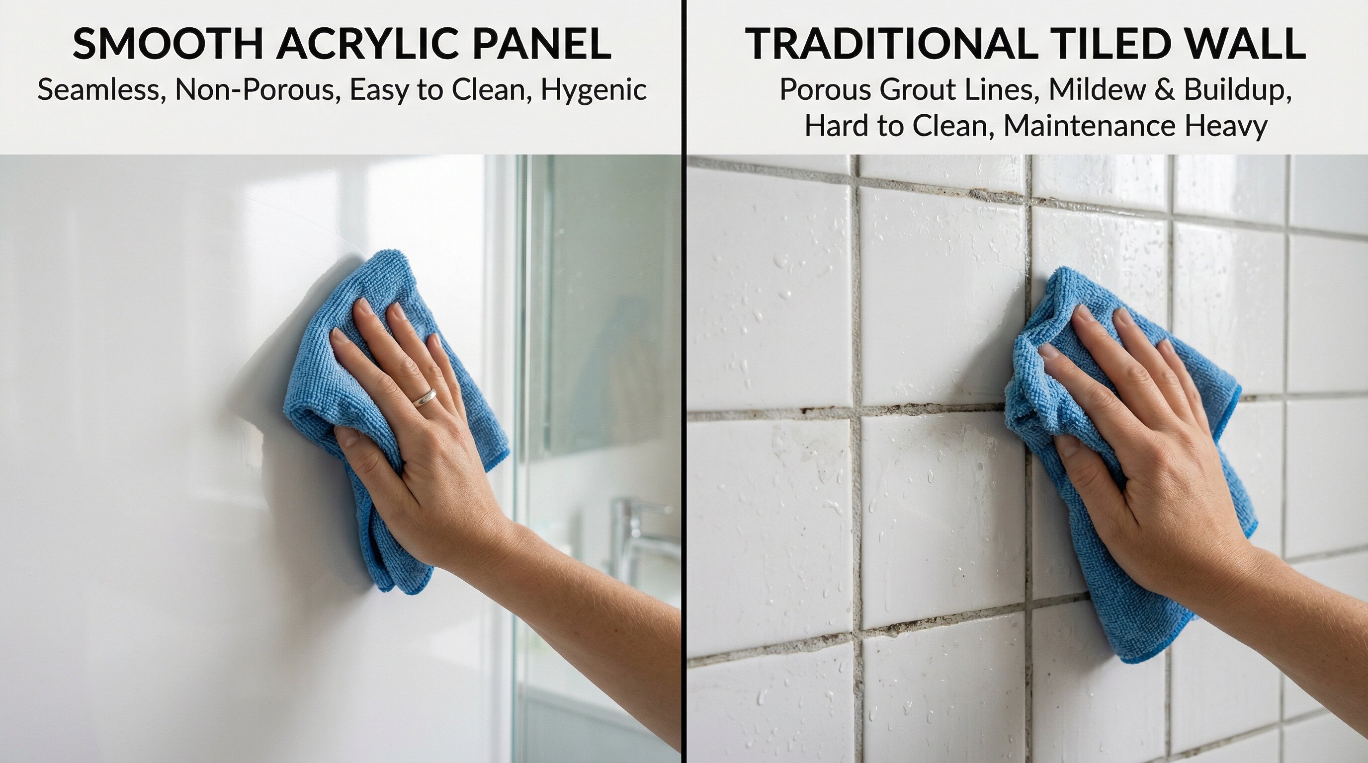 Close-up comparison of Acrylic vs traditional tile