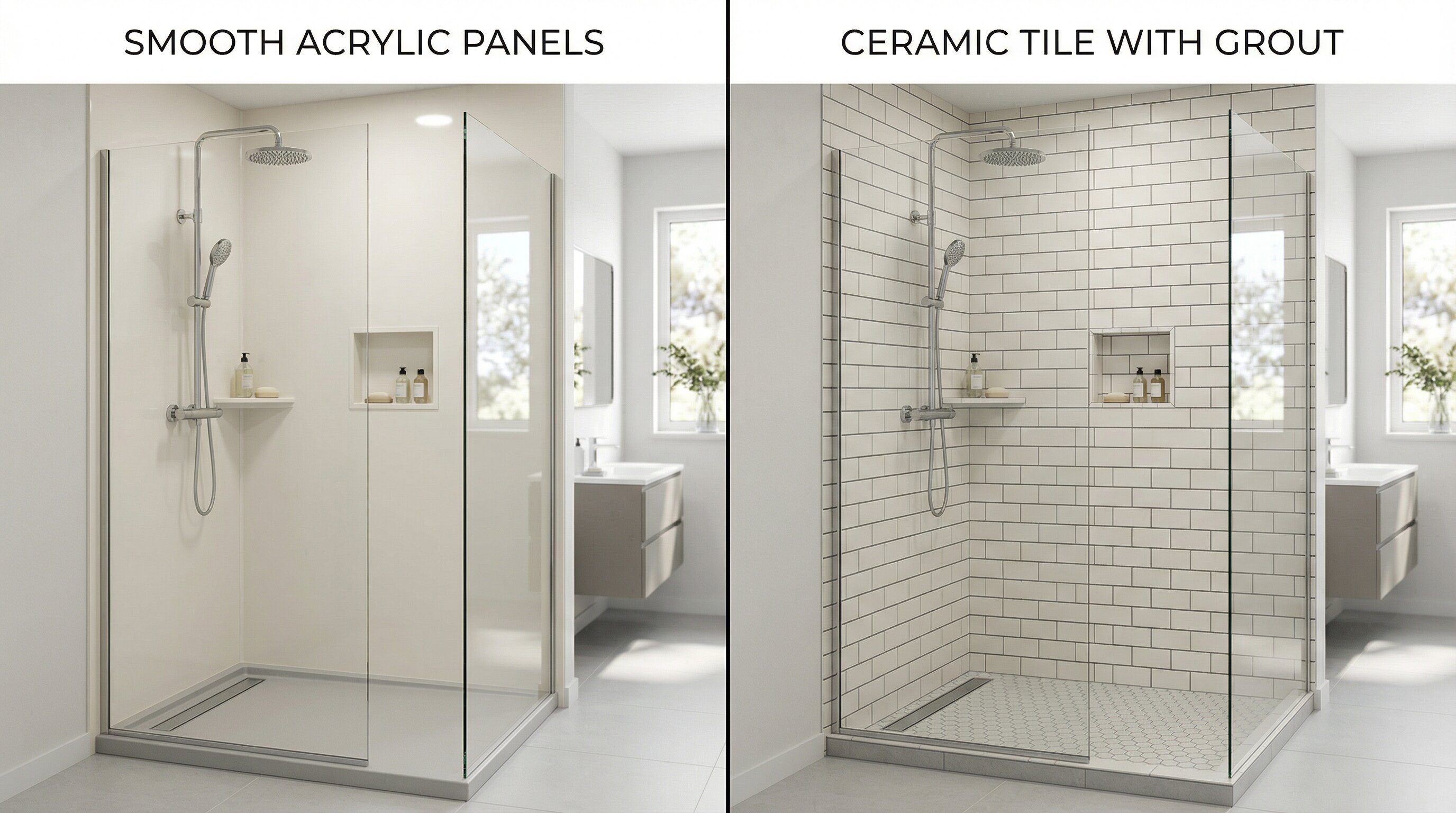 Side-by-side comparison_of acrylic panel vs ceramic tile