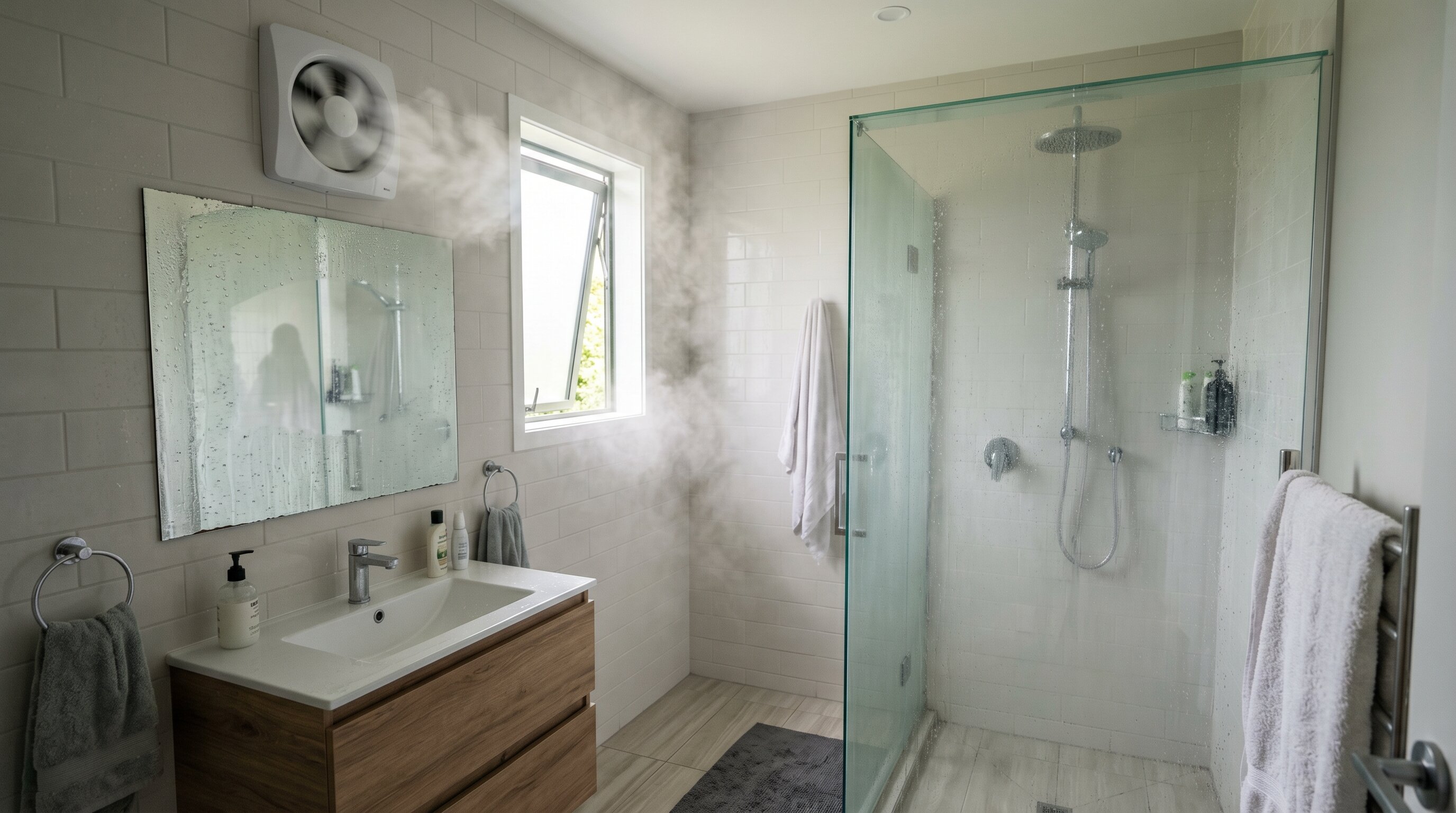 Bathroom with steam ventilation