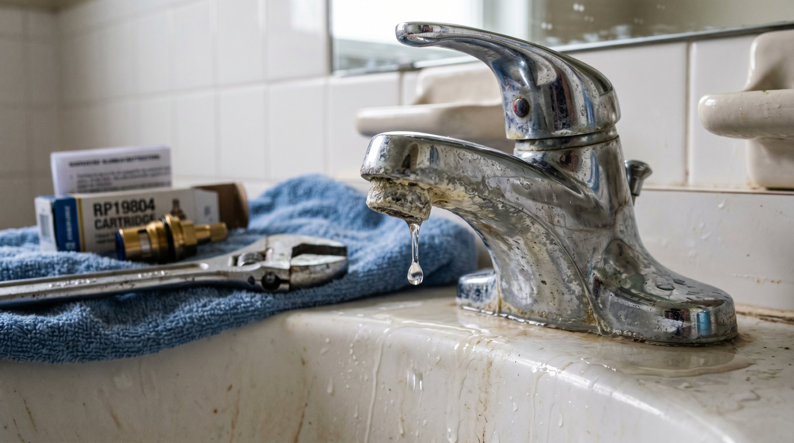 Leaking faucet dripping into sink