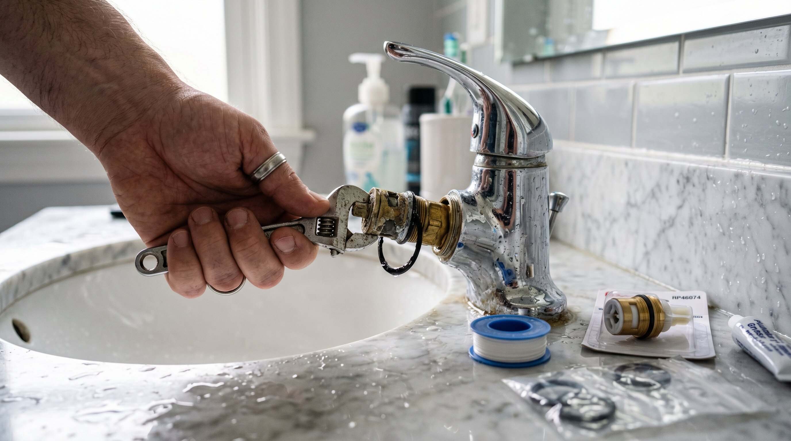repairing bathroom faucet