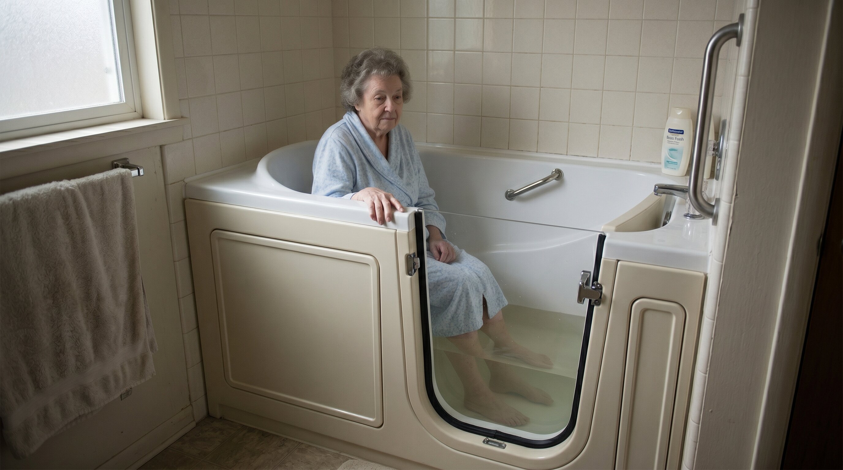 Walk-in bathtub with door closed