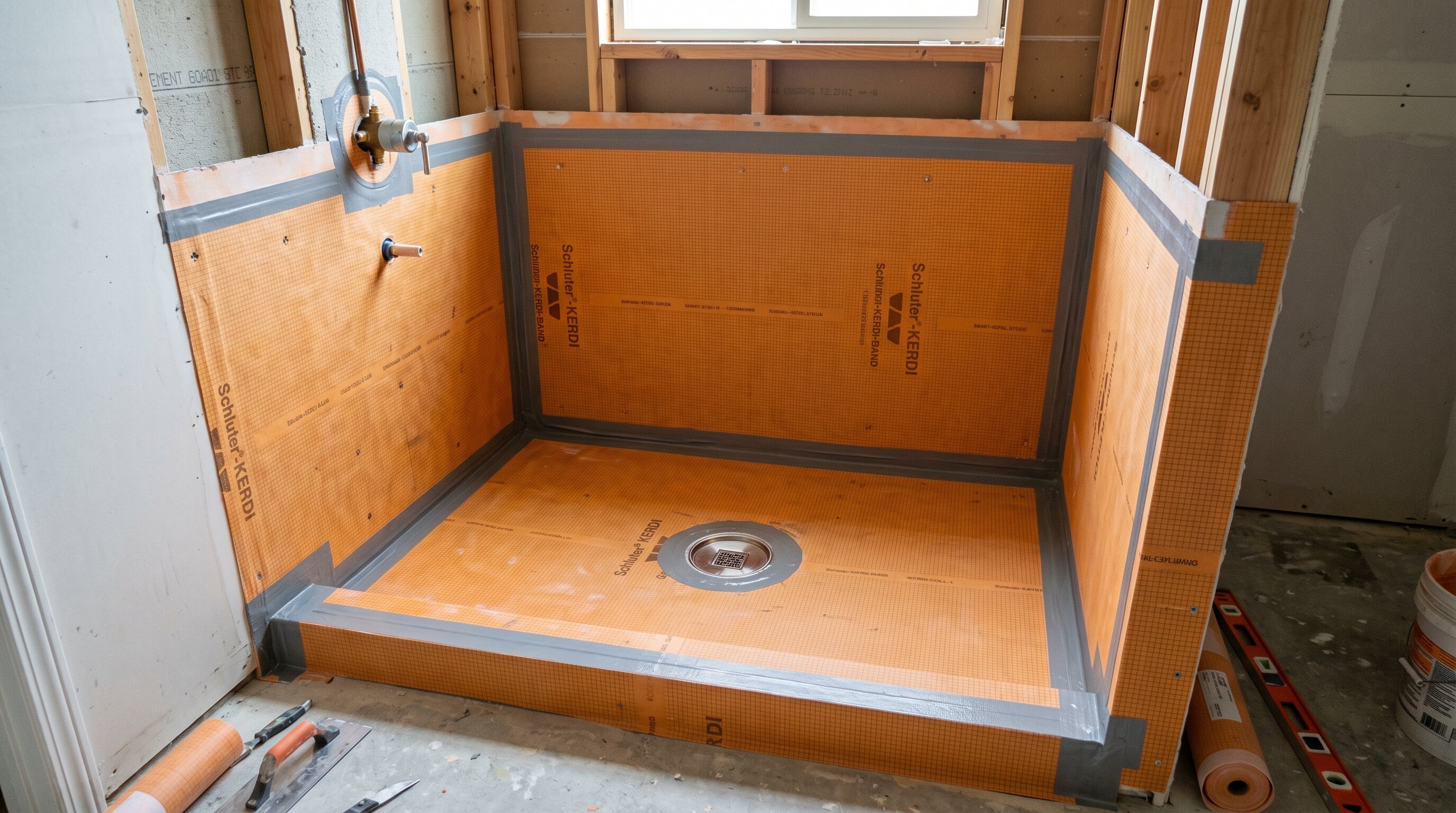 Waterproof membrane system before tile installation