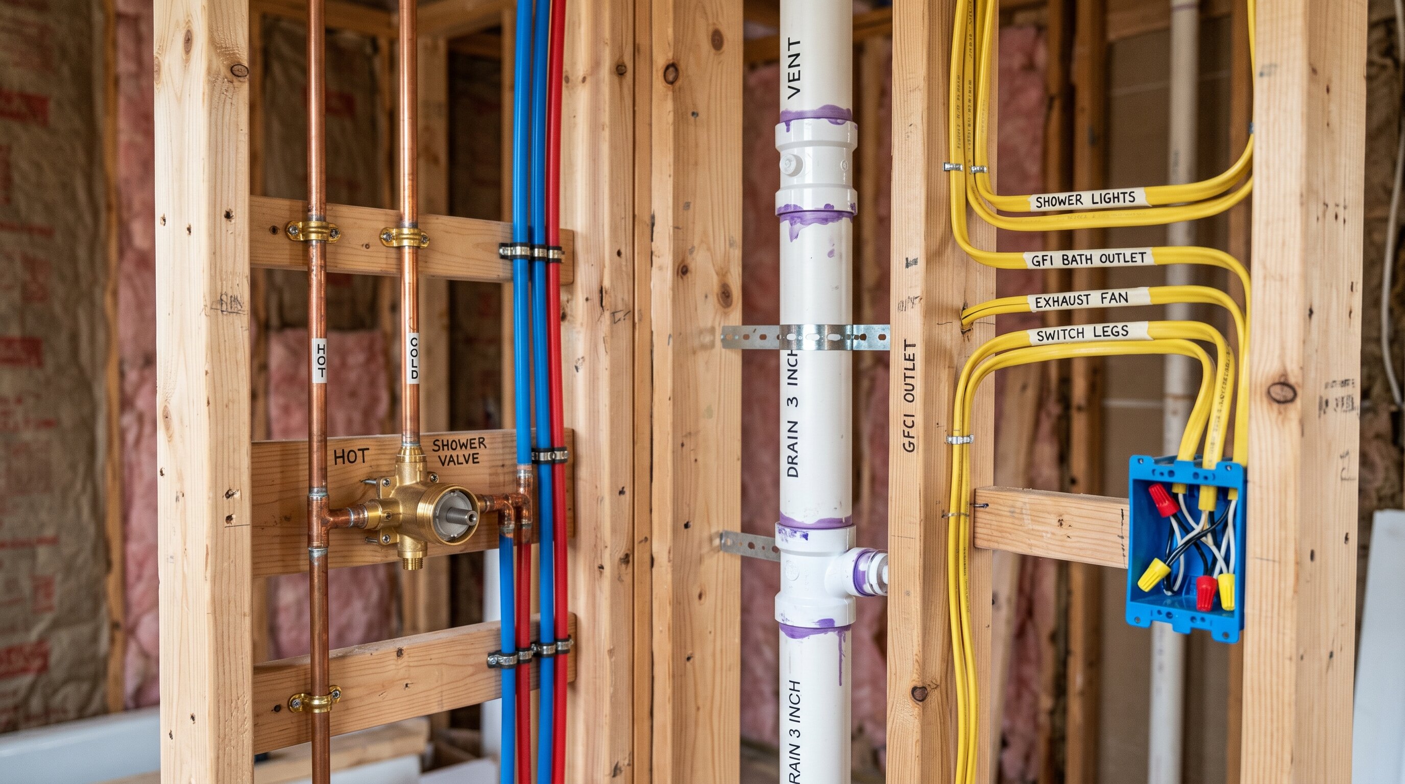 plumbing and electrical inside bathroom walls