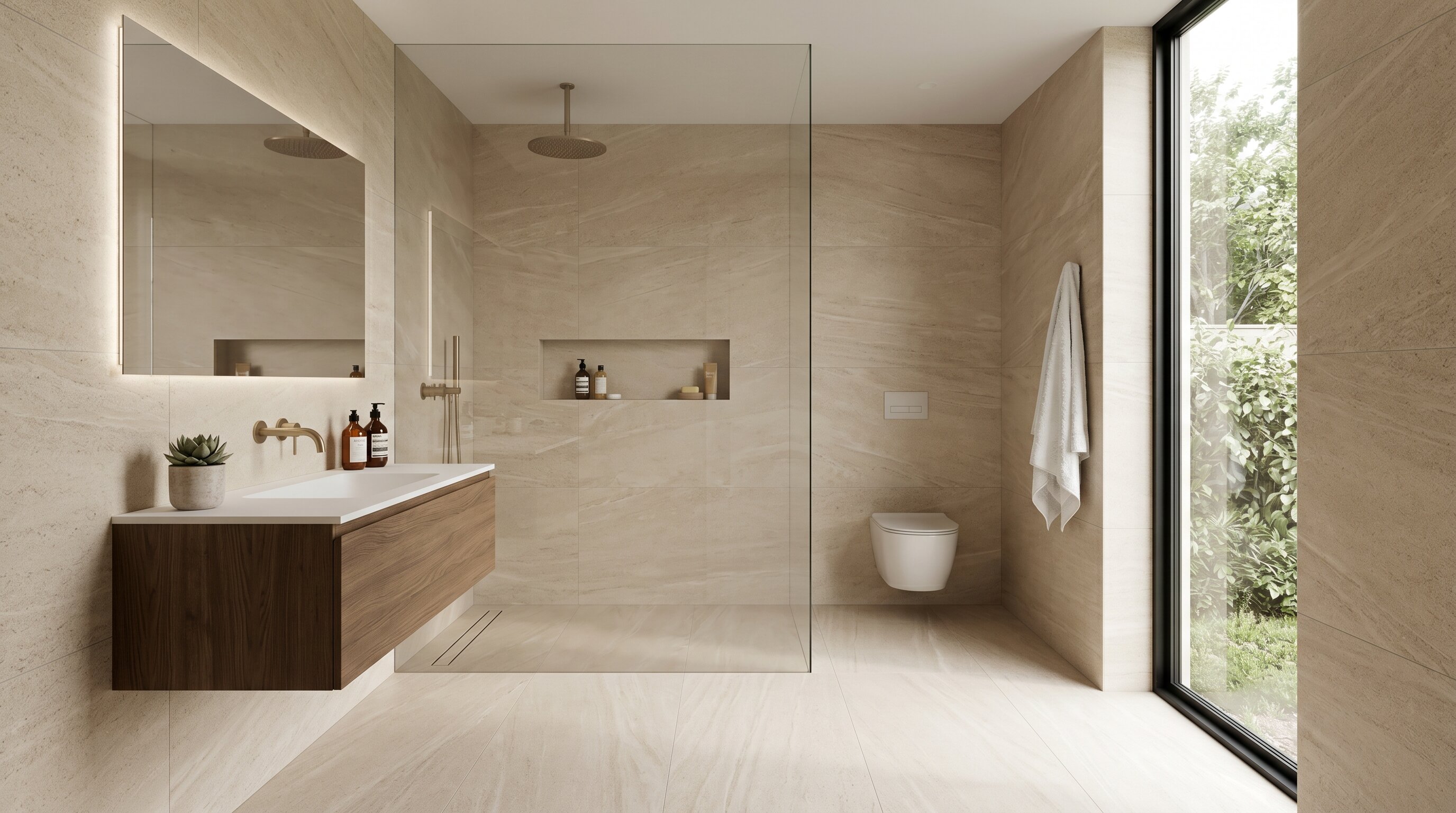 fully tile-drenched bathroom