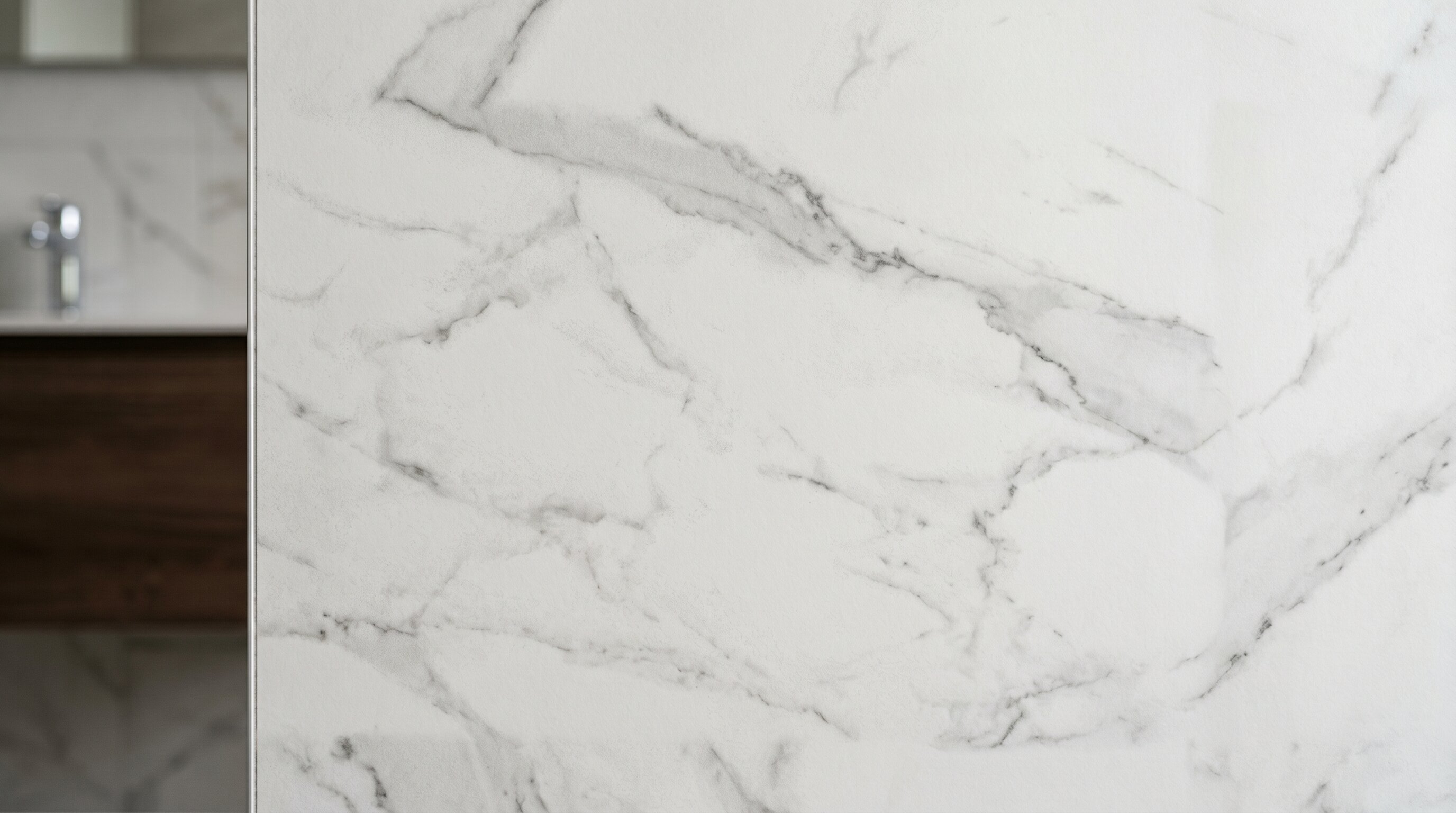 Close-up of marble-look porcelain tile