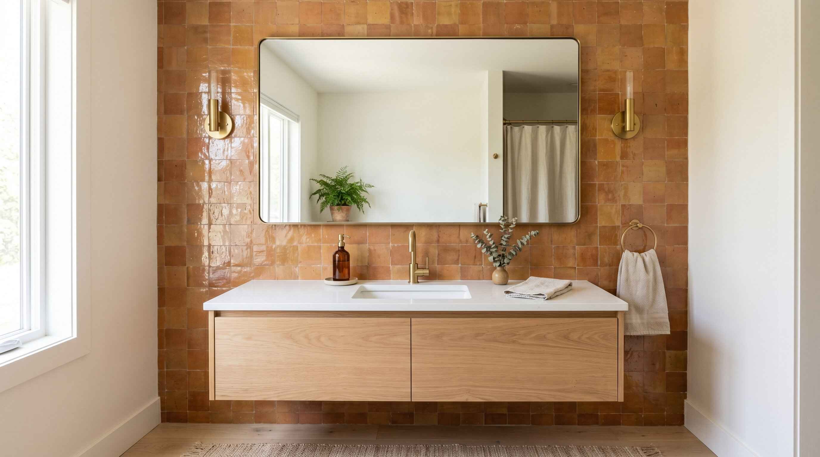Bathroom vanity with a zellige tile