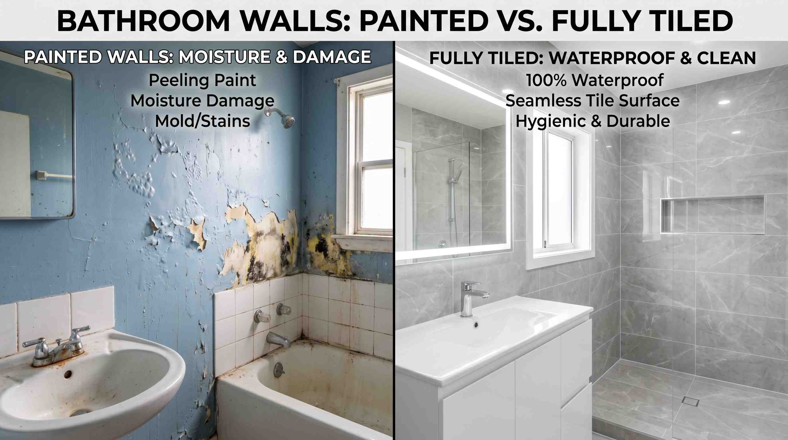 Comparison wall paint vs tiles