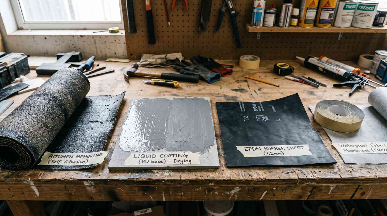 Close-up of different waterproofing meterials