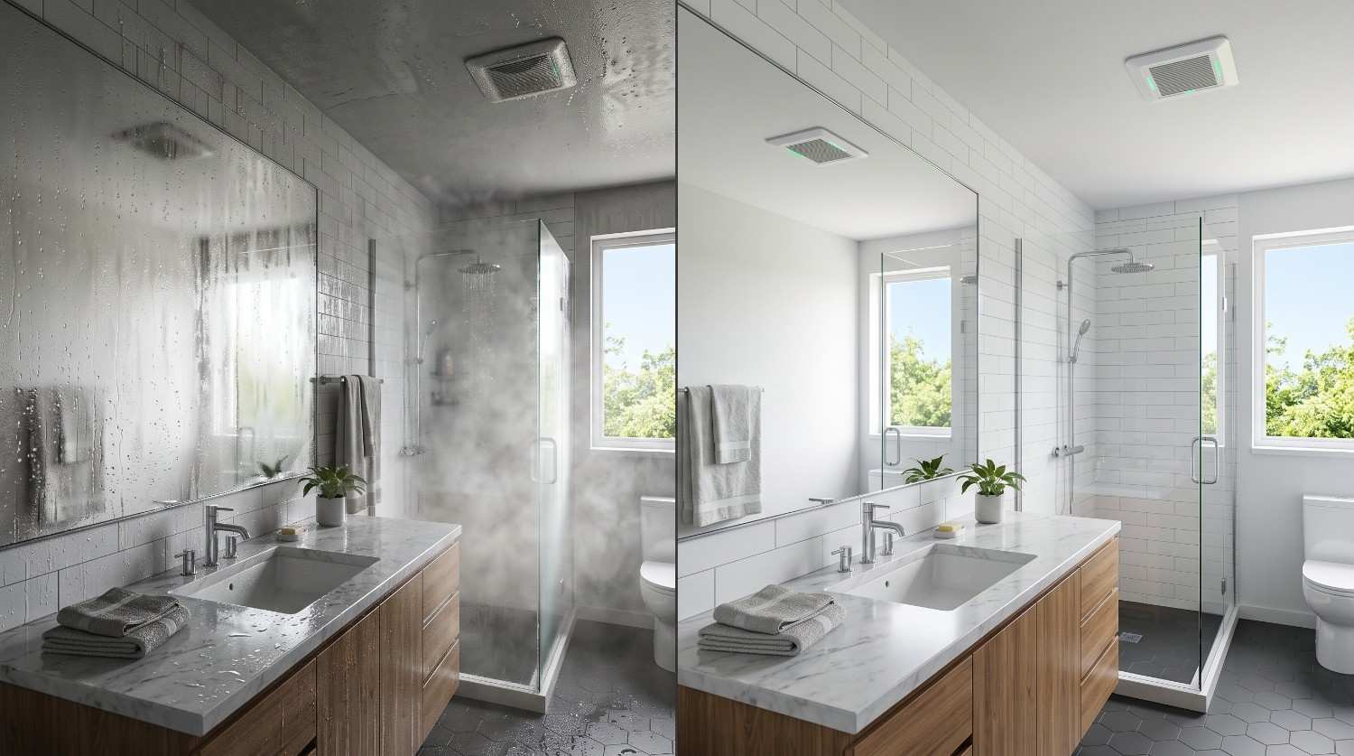 Bathroom with steam vs exhaust