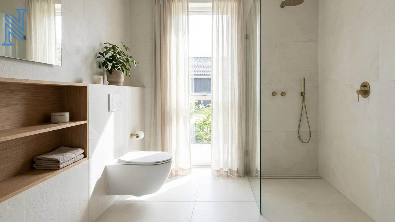 Beige Tone Bathroom Toilet Interior Design
