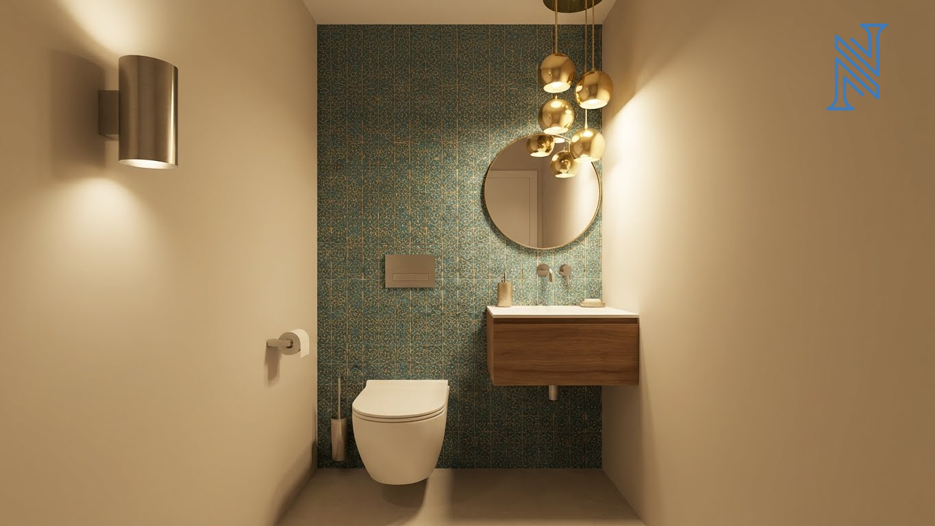 Contemporary Toilet Design with Black Fixtures