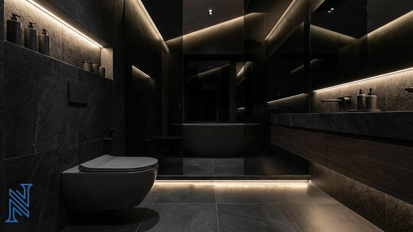 Dark Luxury Modern Bathroom Toilet Interior