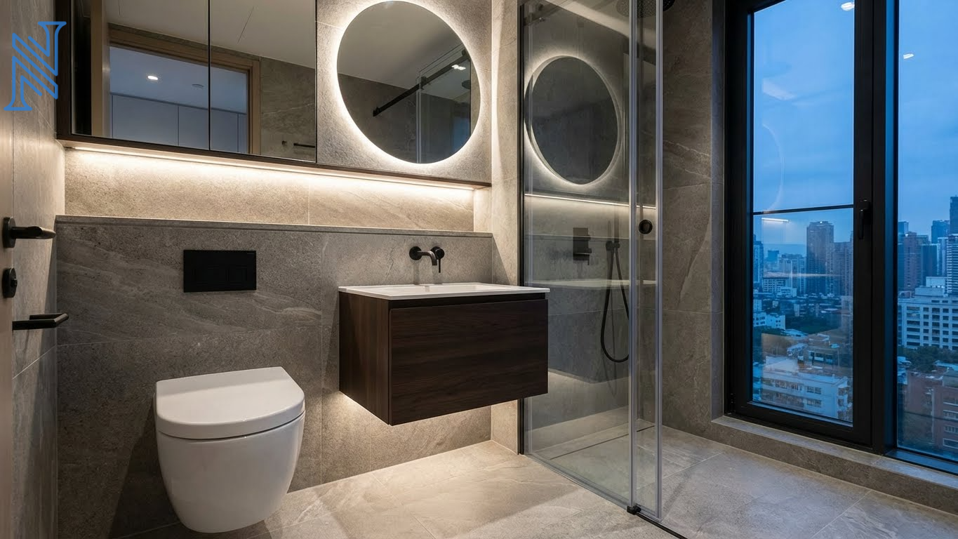 Elegant Bathroom Toilet Design with Soft Lighting