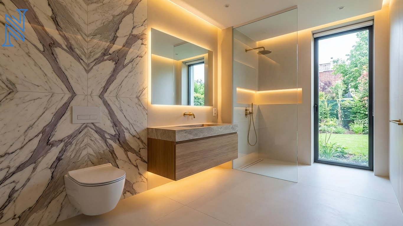 Luxury Toilet Design with LED Backlit Mirror