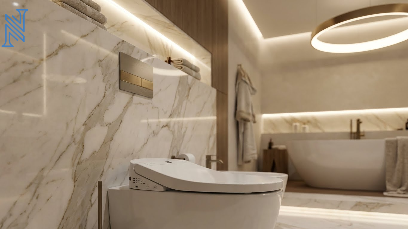 Marble Finish Modern Bathroom Toilet Design