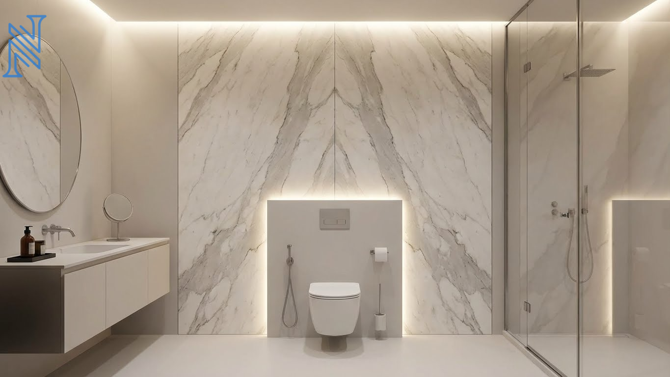 Marble Wall Luxury Bathroom Toilet Interior