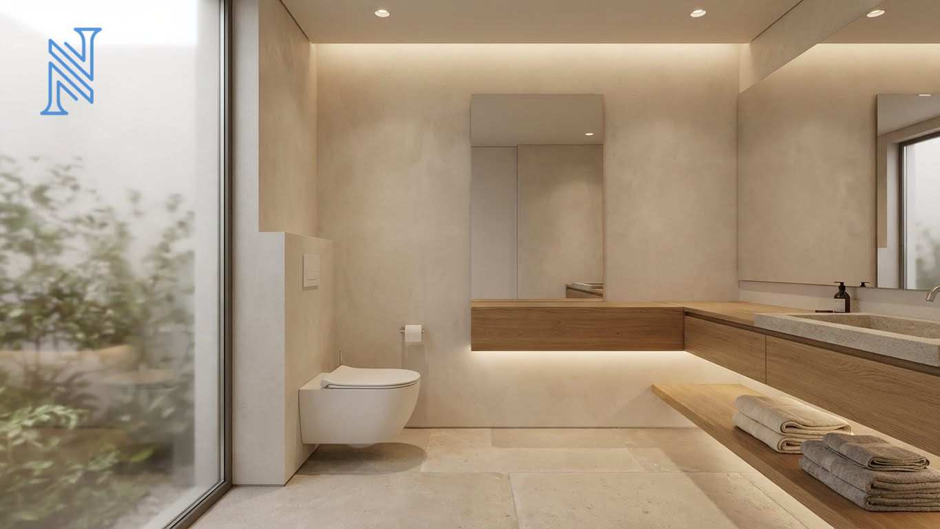 Minimal Toilet Design with Floating Vanity