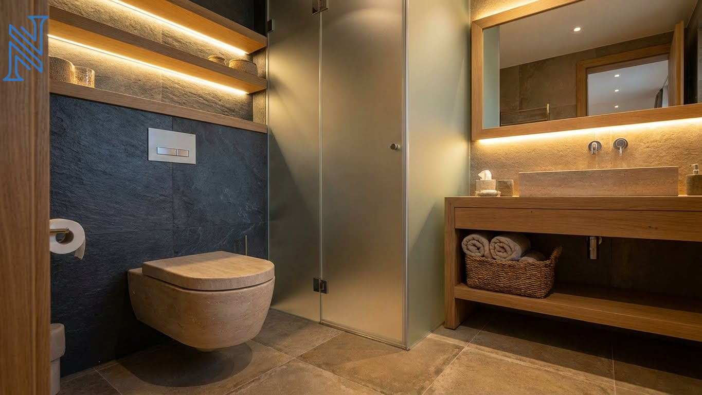 Modern Toilet Design with False Ceiling Lighting