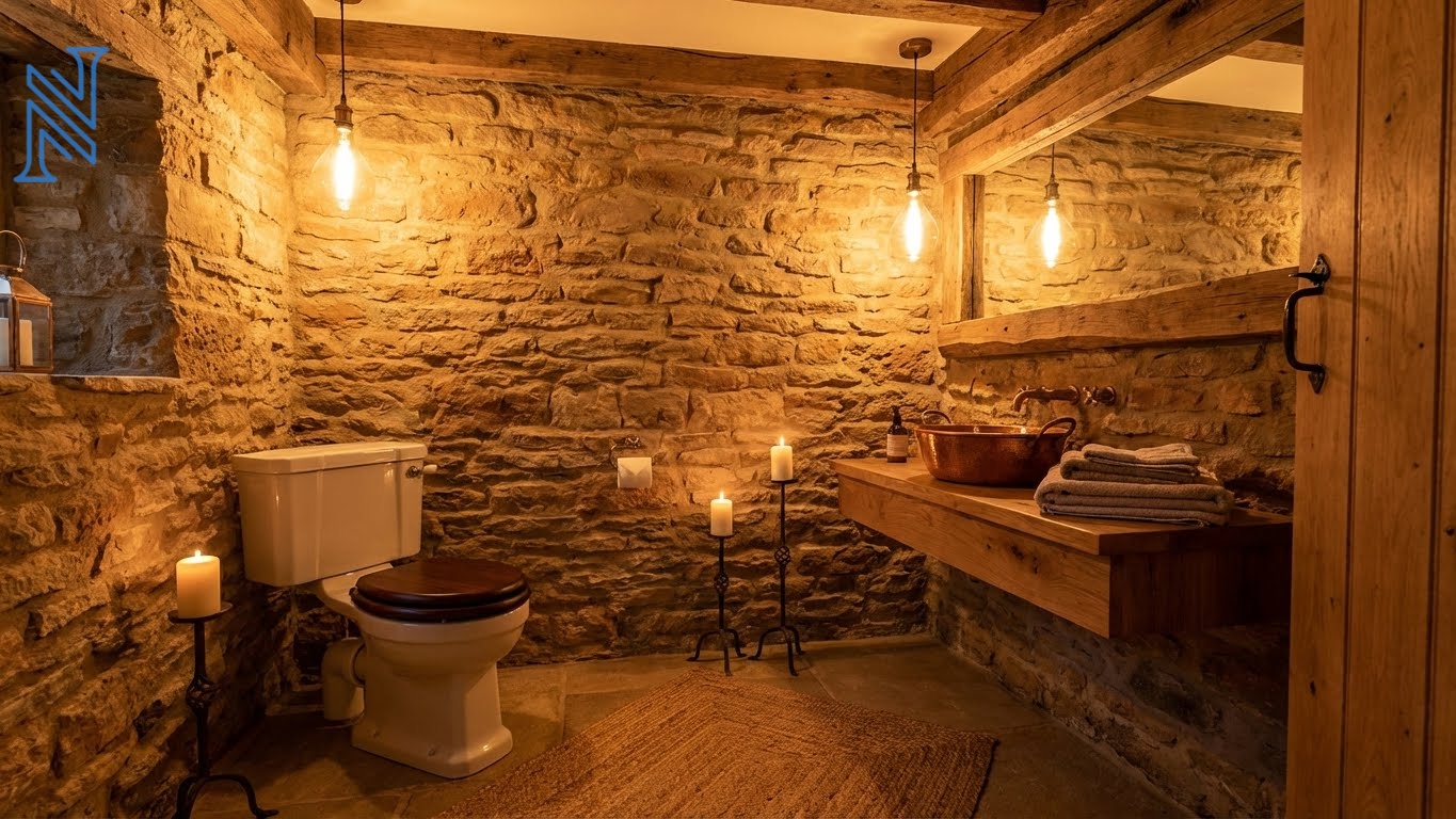 Modern Toilet Design with Textured Wall Tiles