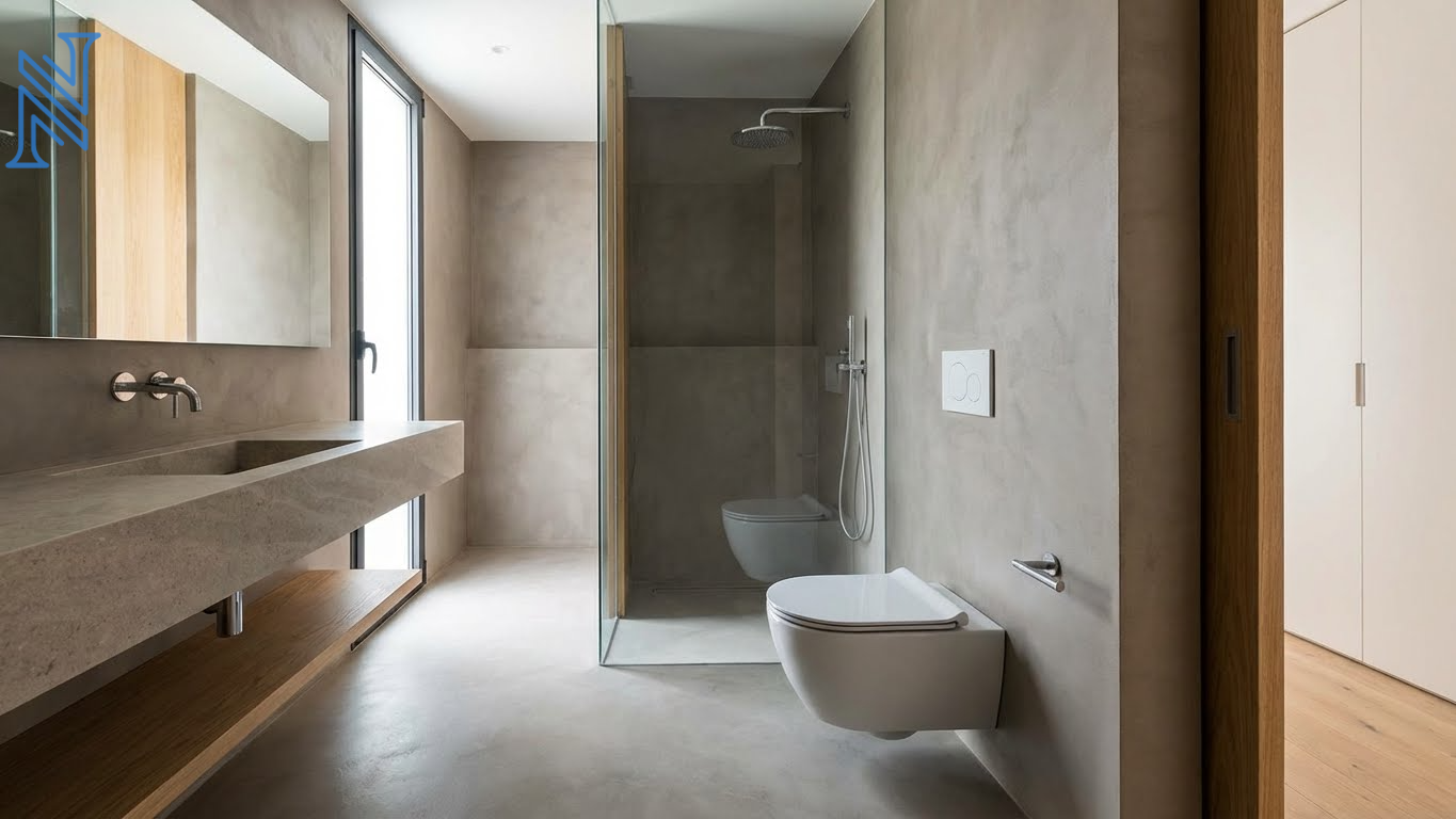 Modern Toilet Design with Wooden Vanity