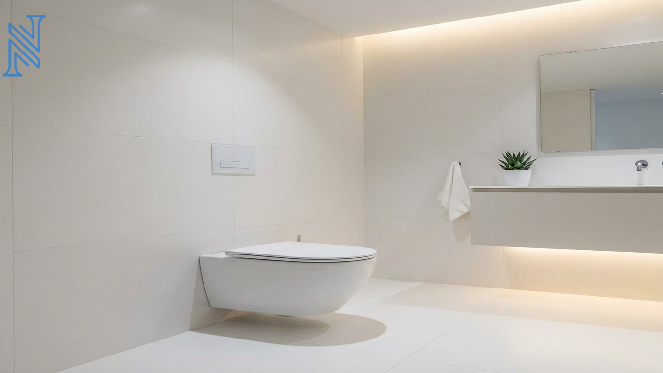 White Minimal Bathroom Toilet Interior