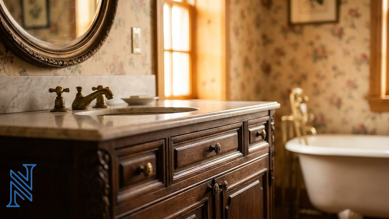 Classic Wooden Bathroom Vanity Design with Drawers