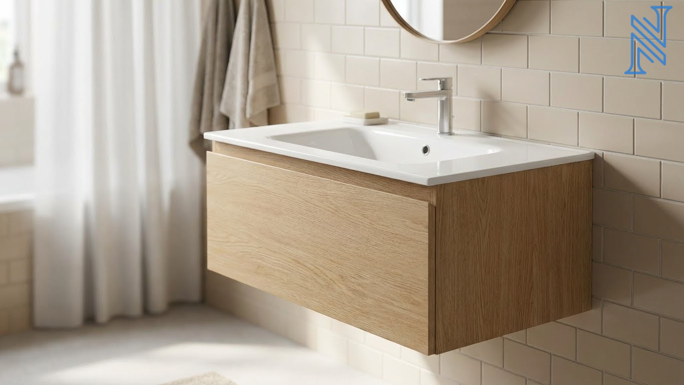 Floating Bathroom Vanity Design with White Countertop