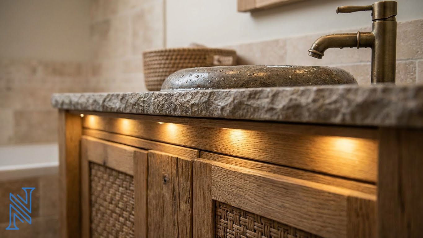 Modern Bathroom Vanity Design with Under-Cabinet Lighting