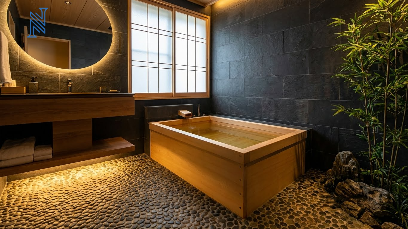 Spa-Style Bathroom Vanity Design with Wood Finish