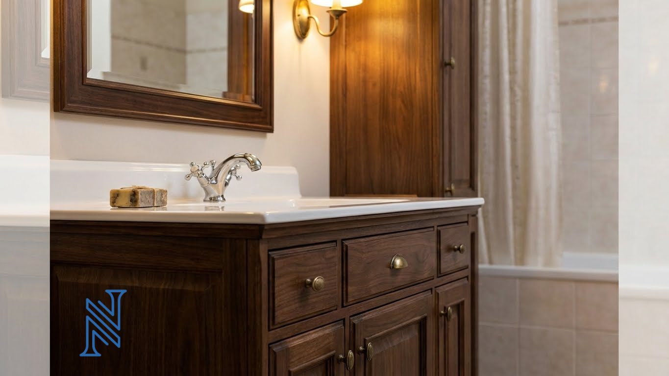 Traditional Bathroom Vanity Design with Wood Cabinet