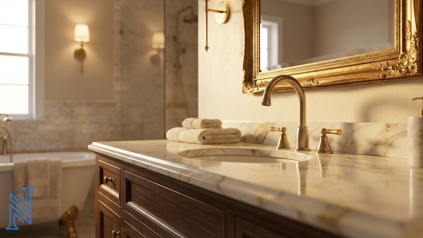 Luxury Bathroom Vanity Design with Marble Countertop